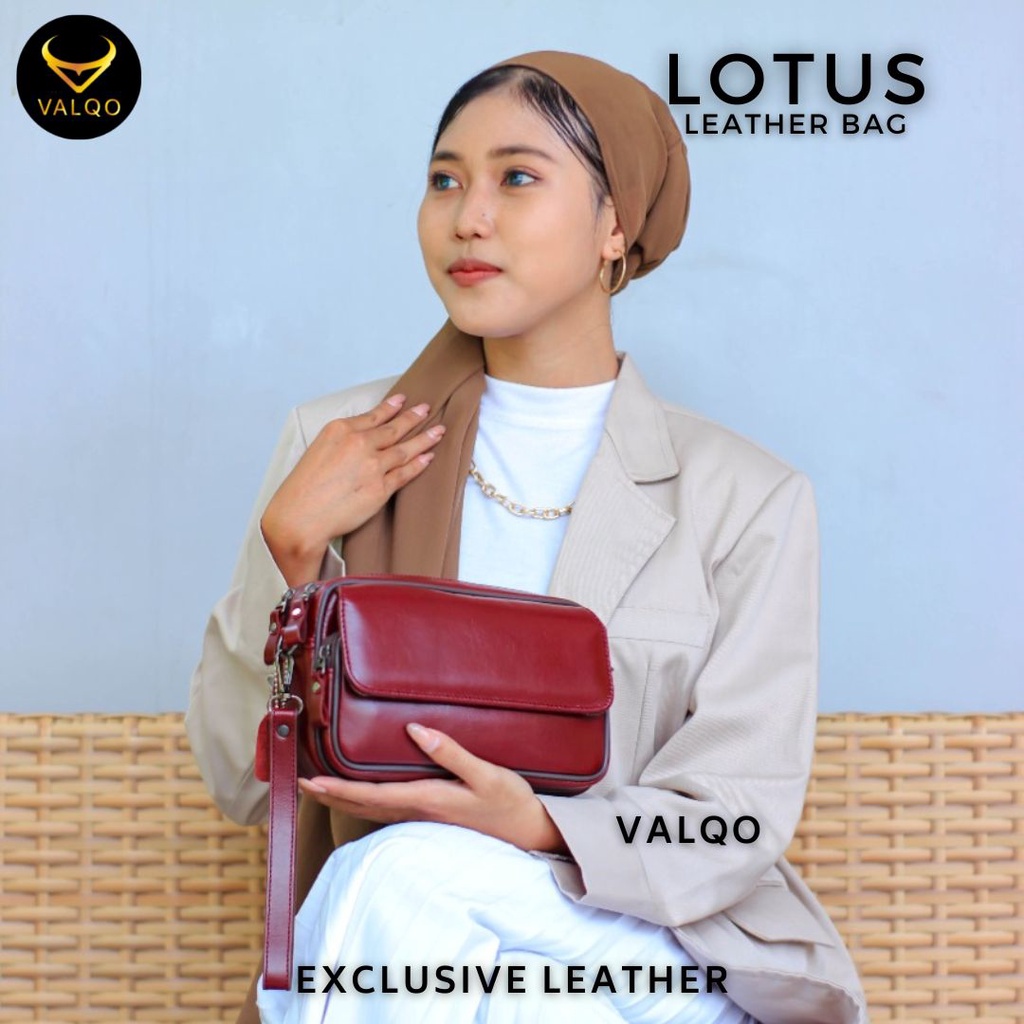 [VALQO] LOTUS Tas Wanita Kulit Sapi Clutch Kulit Pouch Kulit Cewek Perempuan Selempang Bahu