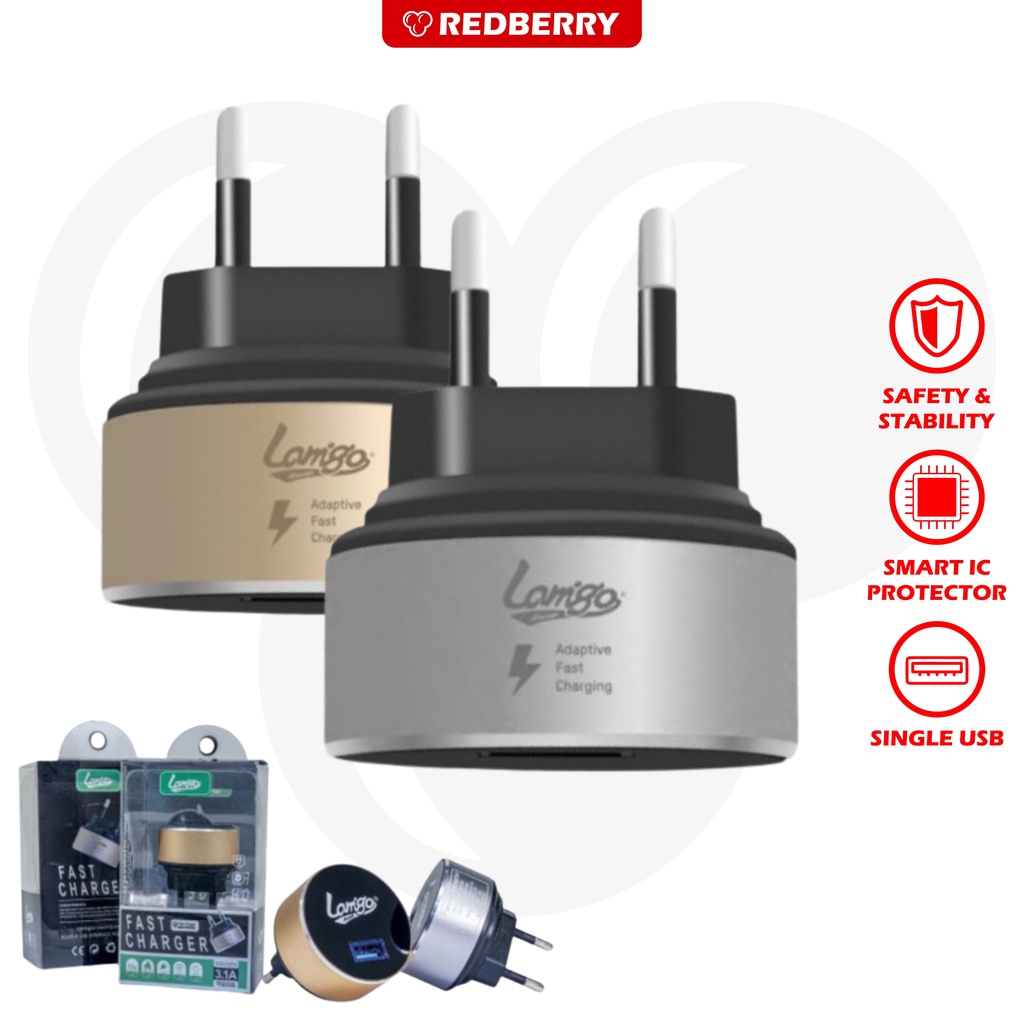 Adaptor charger Lamigo L007 2.4A Metal besi LED Batok 1 USB cas HP powerbank tws speaker original