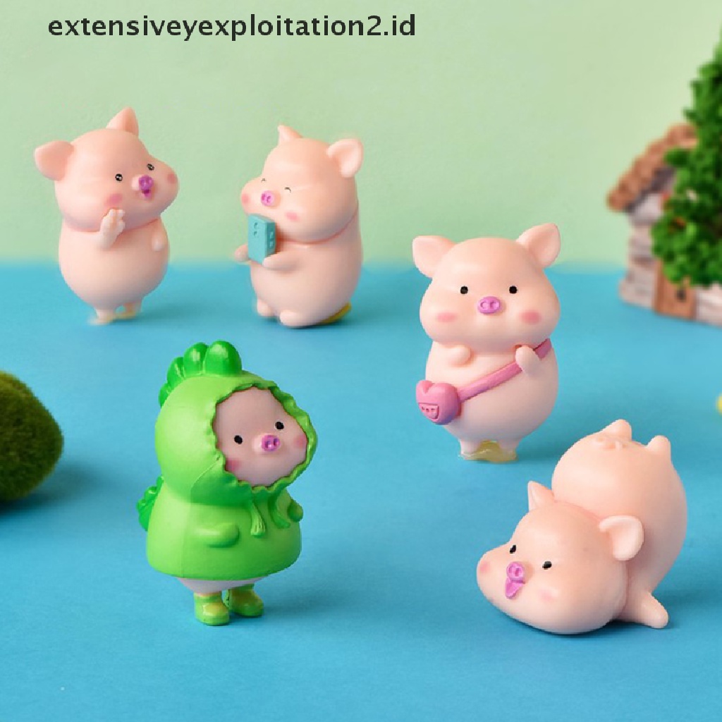 7pcs / set Mainan Miniatur Patung Kartun Hewan Babi
