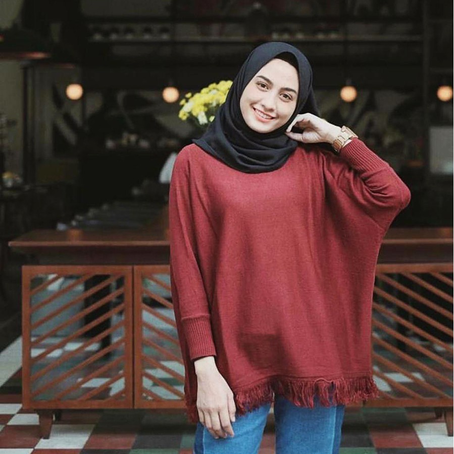 Arisha Knit Raida Blouse Baju Perempuan Atasan Rawis Loose Jumbo