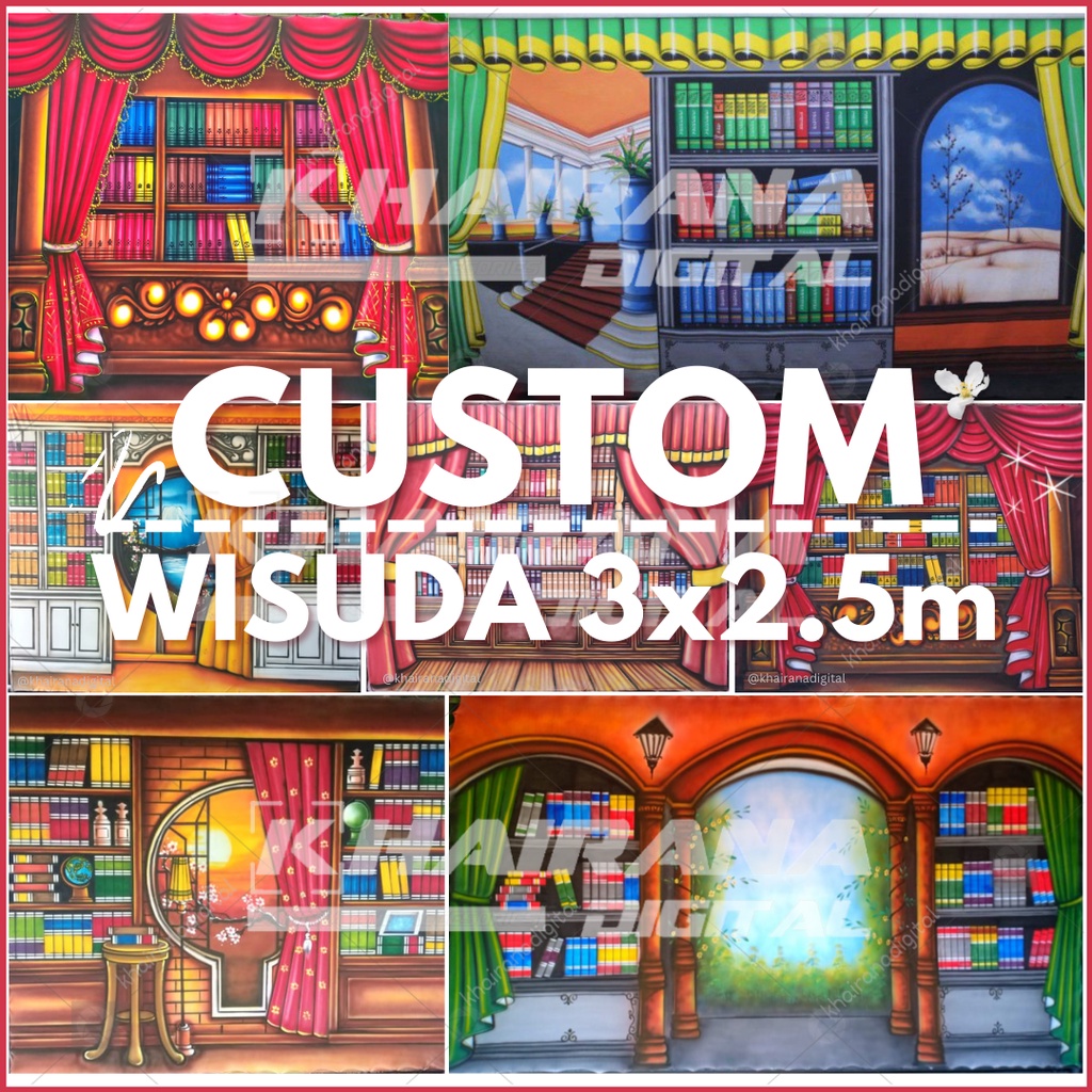 Background Backdrop Latar/Layar Studio Foto group rak buku custom Wisuda merah 3x2.5m