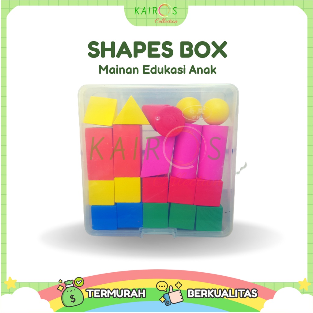 Mainan Edukasi Anak Balok Kayu Susun Aneka Bentuk Shapes Box