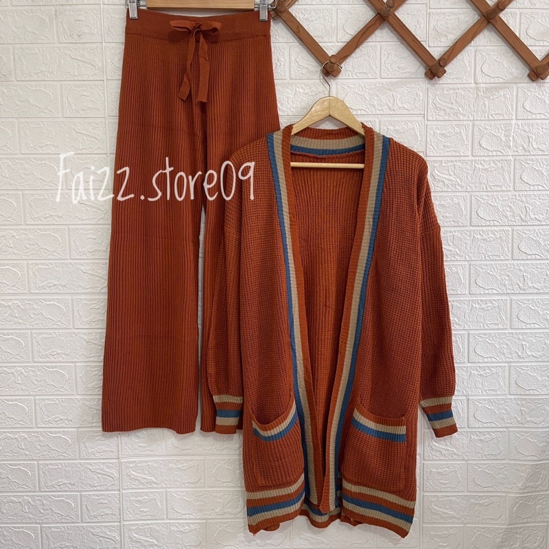 ONESET CARDIGAN RAJUT LONG CARDI LUNA OVERSIZE SETELAN KULOT DAN ROK