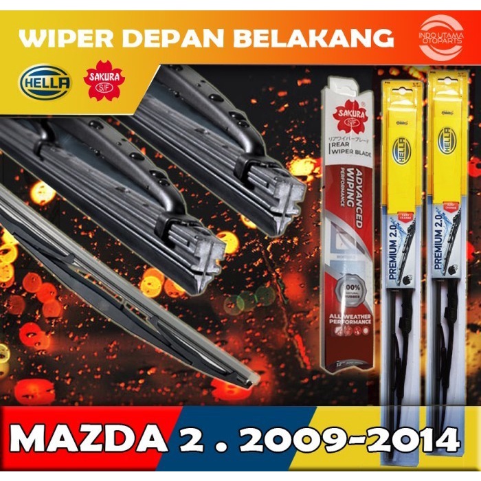 Wiper Depan Belakang Mazda 2 2009 - 2014 HELLA SAKURA