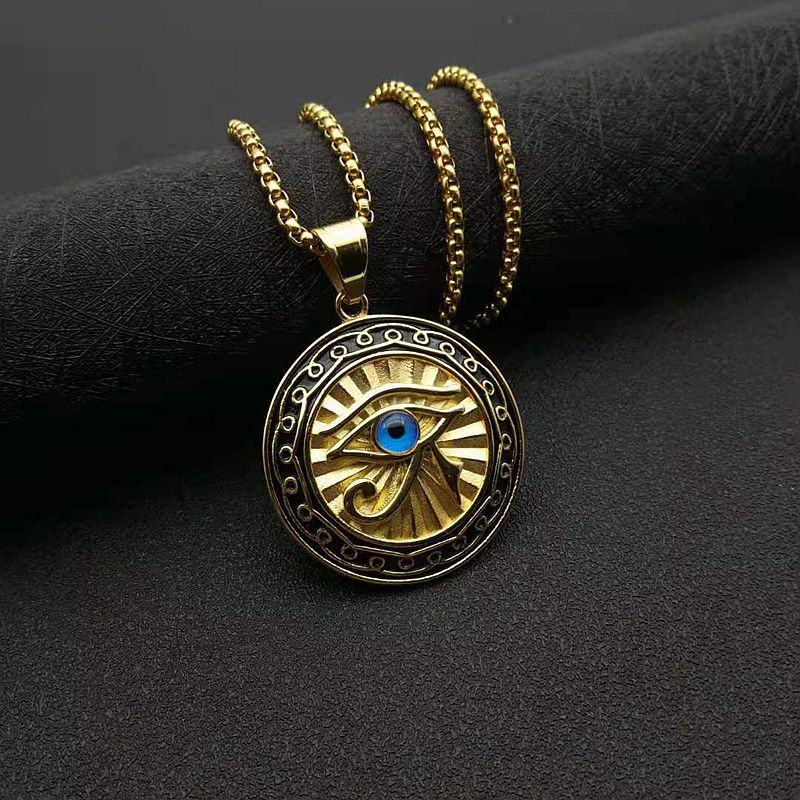 Kalung Liontin Mata Biru Horus Lapis Silver Gaya Vintage Hip Hop Untuk Pria