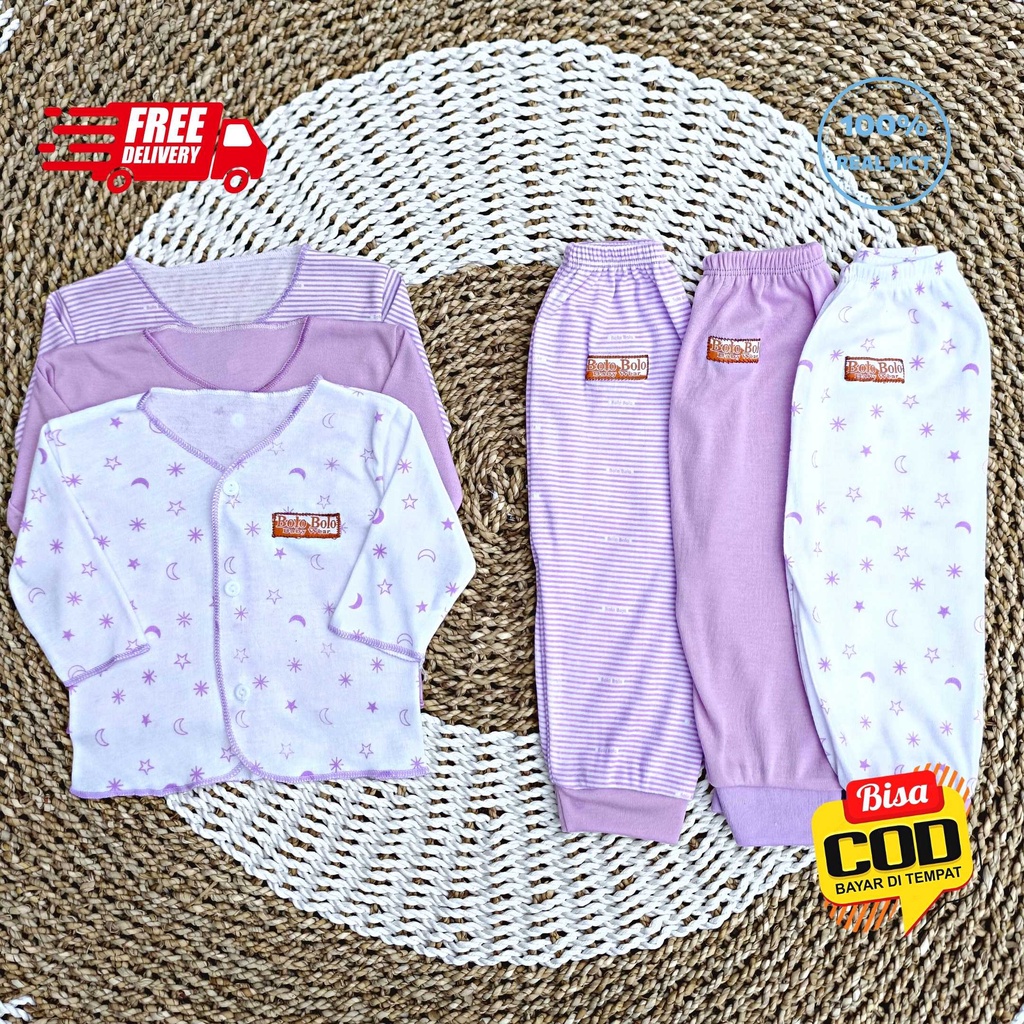 SALE 7.7 - 18 PCS Baju Bayi Celana Bayi Setelan Bayi Baju Bayi Newborn Baju Bayi Baru Lahir Kekinian Bolo-Bolo Serian LILAC