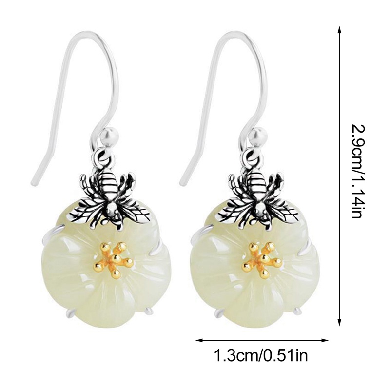 Fancyqube Anting S925 Silver Needle White Jade Camellia 18k Platinum Dangling