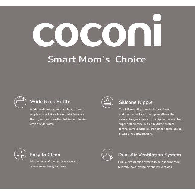Coconi Wide-neck Baby Bottle 150ml/270ml / Botol Susu Dot Bayi