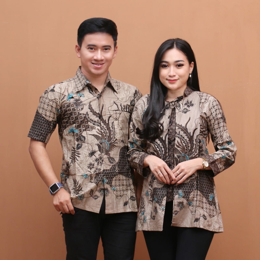 Batik Couple Modern Baju Batik Wanita Kancing Depan Atasan Batik Kerja Wanita dan Pria Blouse Batik Kantor Seragam M L XL XXL