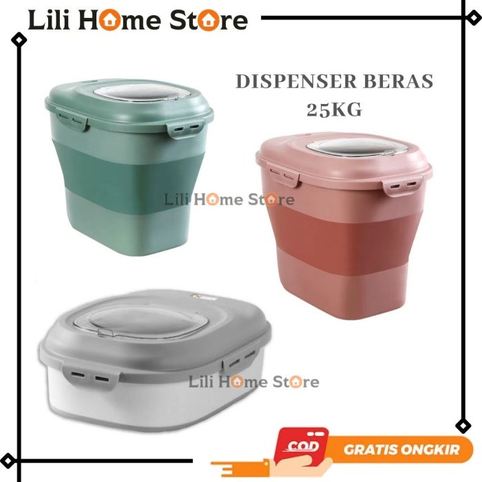 Storage Dispenser Beras Lipat 25Kg Tempat Beras Dengan Roda Foldable Rice Box