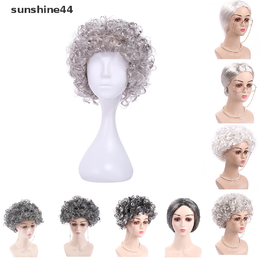 Wig Rambut Sintetis Model Pendek Keriting Gelombang Warna Abu-Abu Silver Untuk Pertunjukan Panggung