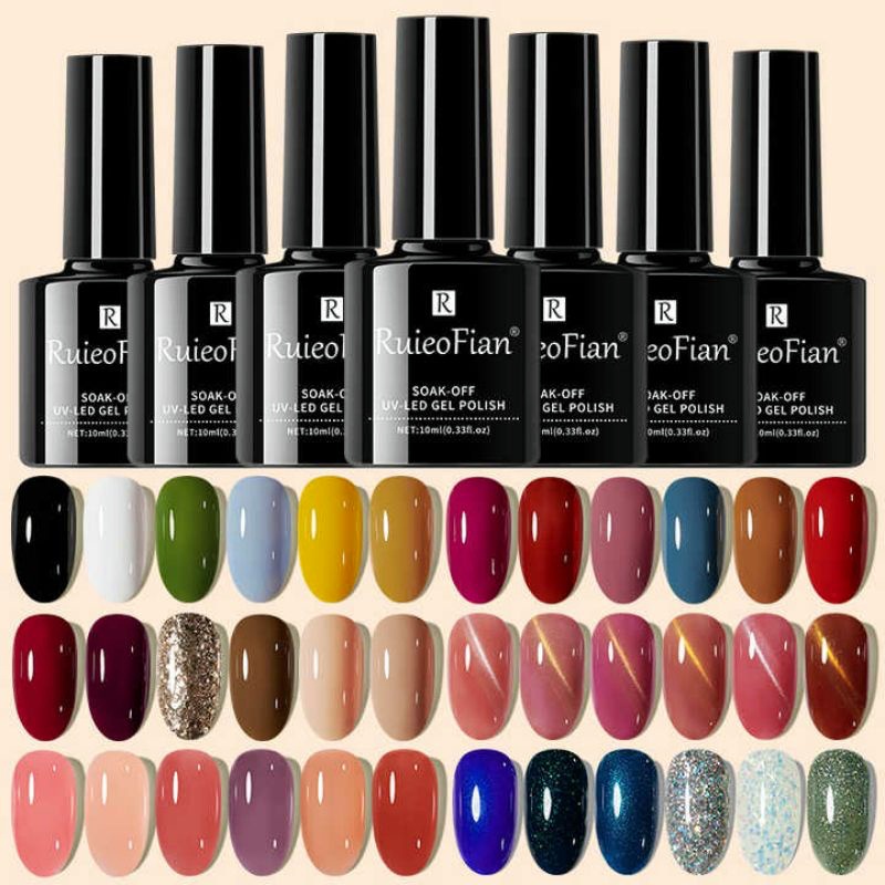 24 Color RUIEO FIAN Kutek Soak Off Gel Halal UV Polish 10 ml Cat Kuku RuioeFian KU035