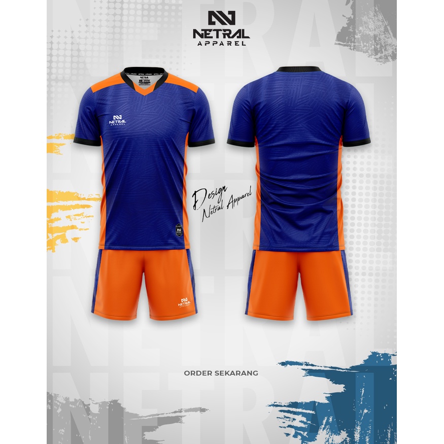 DISKON HABISIN STOK  jersey setelan futsal emboss navy-orange