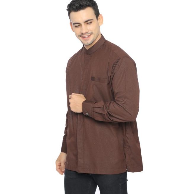 SHOHIB BAJU KOKO LENGAN PANJANG MANSET KHAIDAR NEW - COKLAT TUA NEWB, XXL