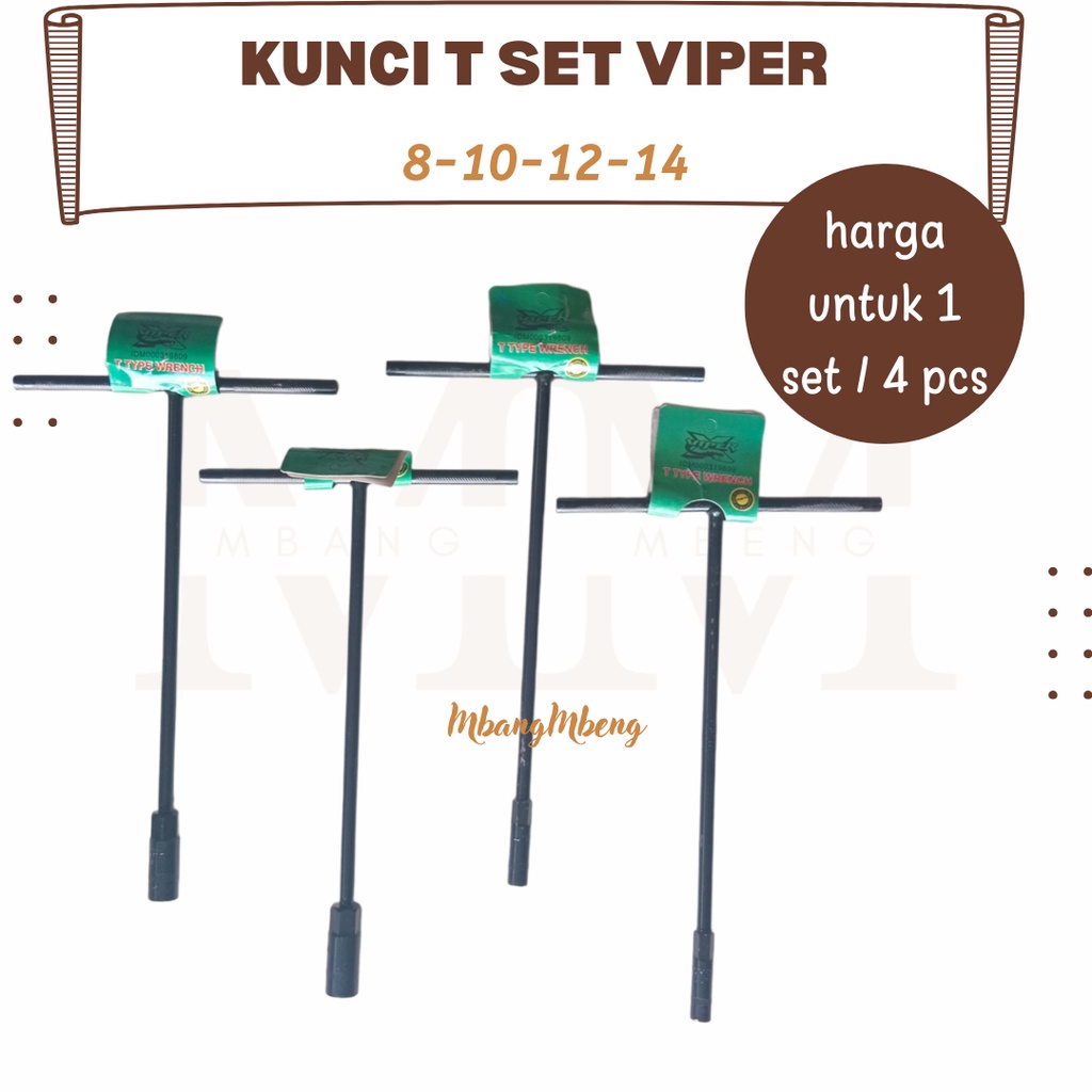 Kunci T Set Viper 4 pcs 8-10-12-18 / Kunci shock T / Kuci sok T