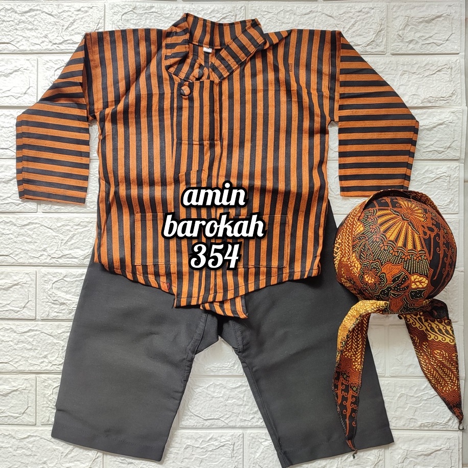 COD...!!! Setelan Baju Surjan Lurik Anak + Celana Hitam + Blangkon Solo Batik Sliwir #Adat #Jawa #Tradisional