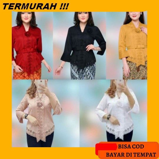 Atasan Kebaya Kutu Baru Wanita Remaja Dewasa Modern Terbaru Lengan 3/4 Bahan Baloteli Warna Putih Tu