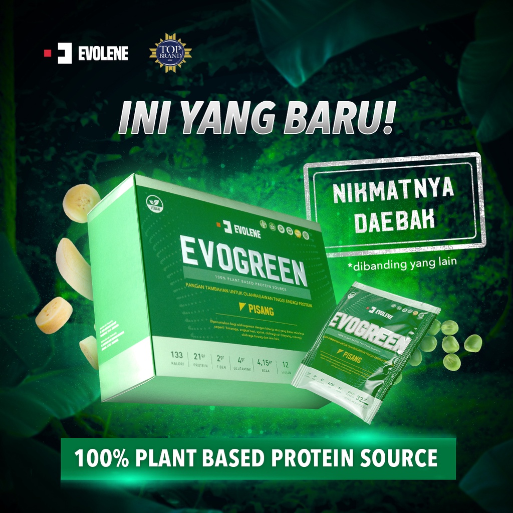 EVOLENE EVOGREEN 1 Sachet 1 Serving Vegan Protein Plant Based Supplement Suplemen Fitness BPOM HALAL EVO GREEN EVOGREN EVOLINE EVOLEN EVOLINE EVOLEN