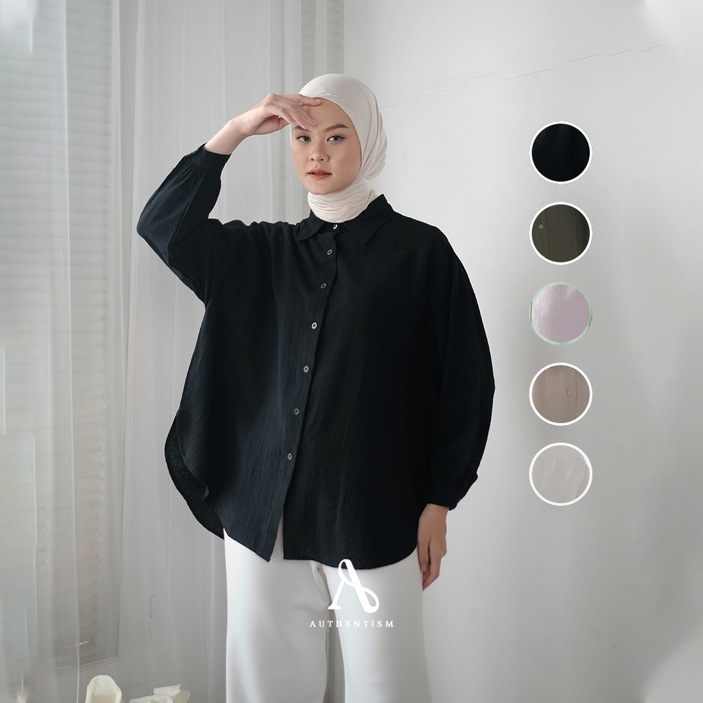 Jual Authentism Id Sharmina Shirt Linen Crinkle Premium Atasan Kemeja