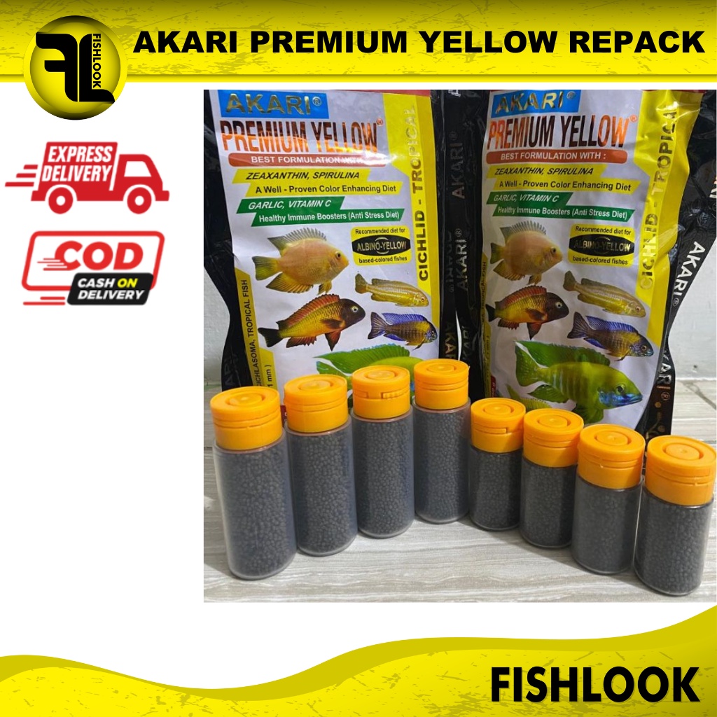 Akari Premium Yellow Cichlid Repack 10gr Pakan Pelet Ikan Hias Channa Parrot Oscar Ori murah