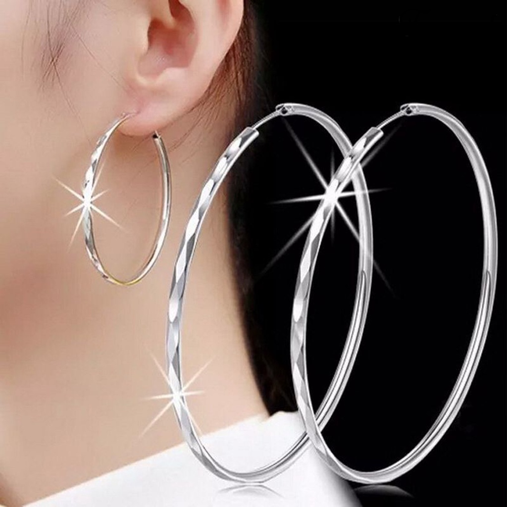 1 Pasang Anting Hoop Berlian Tipe Lingkaran Besar Non Alergi Hypoallergenic Tahan Pudar Untuk Wanita