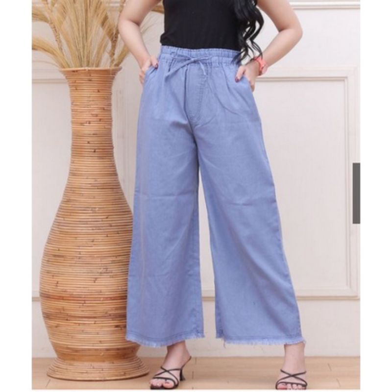 Celana Panjang Boyfriend Highwaist Kulot Jeans Wanita Jumbo Denim Polos