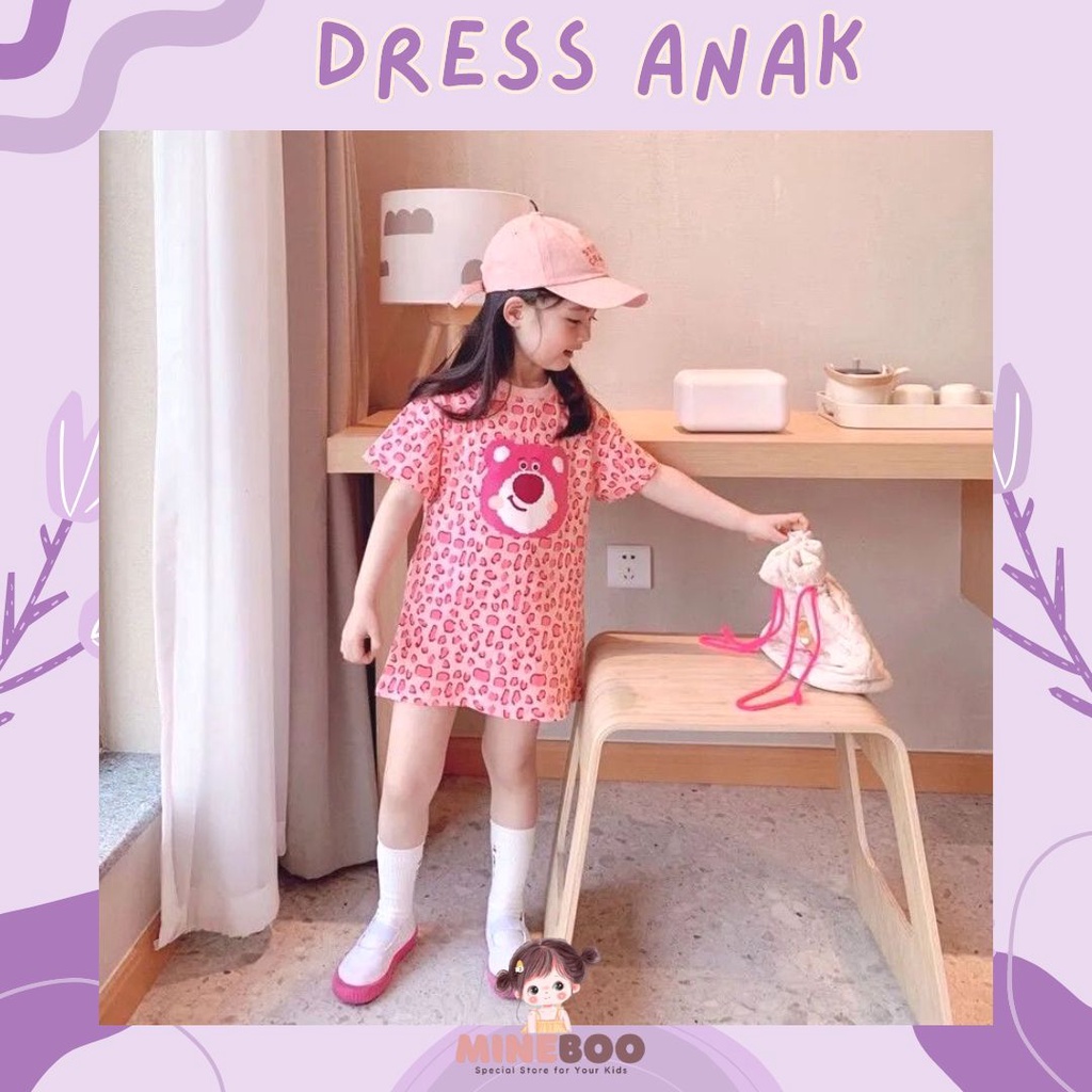 mineboo - PINKISH LEOPARD 1-9TAHUN gadis merah muda beruang /dress kaos anak perempuan