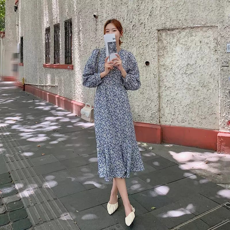 BEFAST - ZEC OOTD Dress XILA / Aimel Fishtail Maxi Dress / LongDress Wanita Keluaran Terbaru / Pakaian Wanita Kondangan/Pesta / Dress Maxy Lengan Panjang / Fashion Kekinian Remaja ABG Trendy / Dress Motif Bunga-Bunga Terlaris / Outfit Wanita