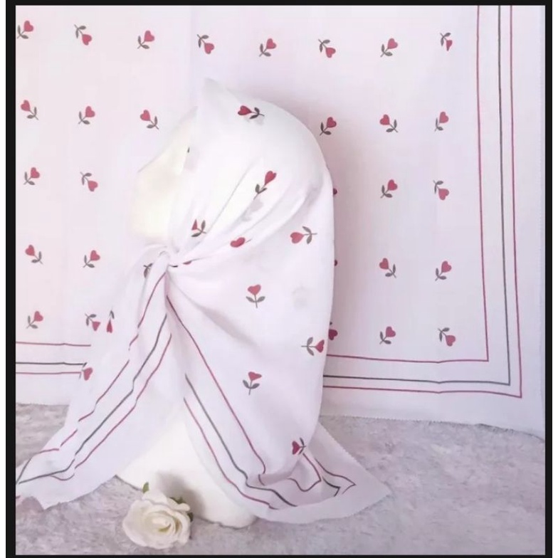 KERUDUNG HIJAB JILBAB SEGI EMPAT MOTIF BUNGA TULIP PREMIUM