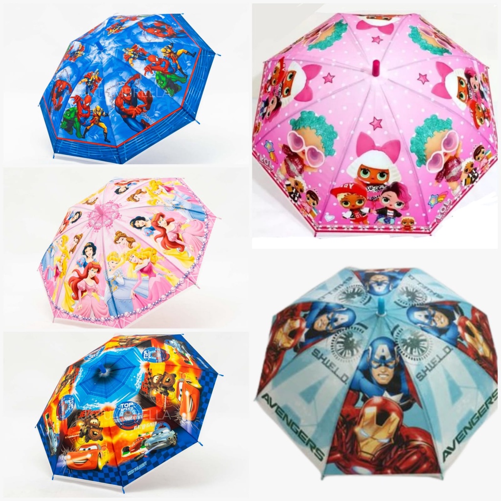 Payung Anak Karakter Full Print Ada Peluit Bahan PVC Lembut Halus