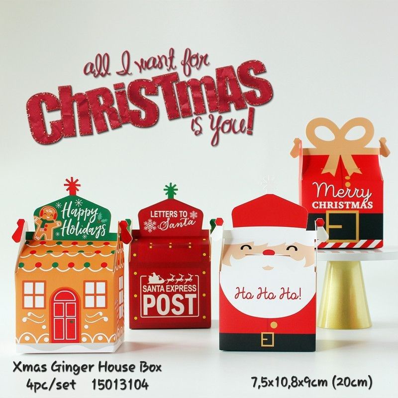 xmas ginger house box 4pc/set kotak kado cookies toples hampers natal
