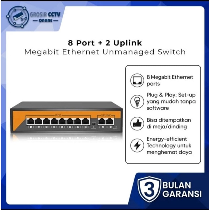 Switch POE Hub 8+2 Port Megabit