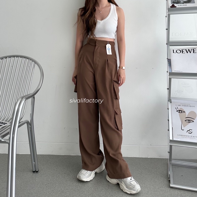 SIVALI Bonnie Cargo Pants - Highwaist Loose Cargo - Celana Kargo Wanita - Baggy Pants