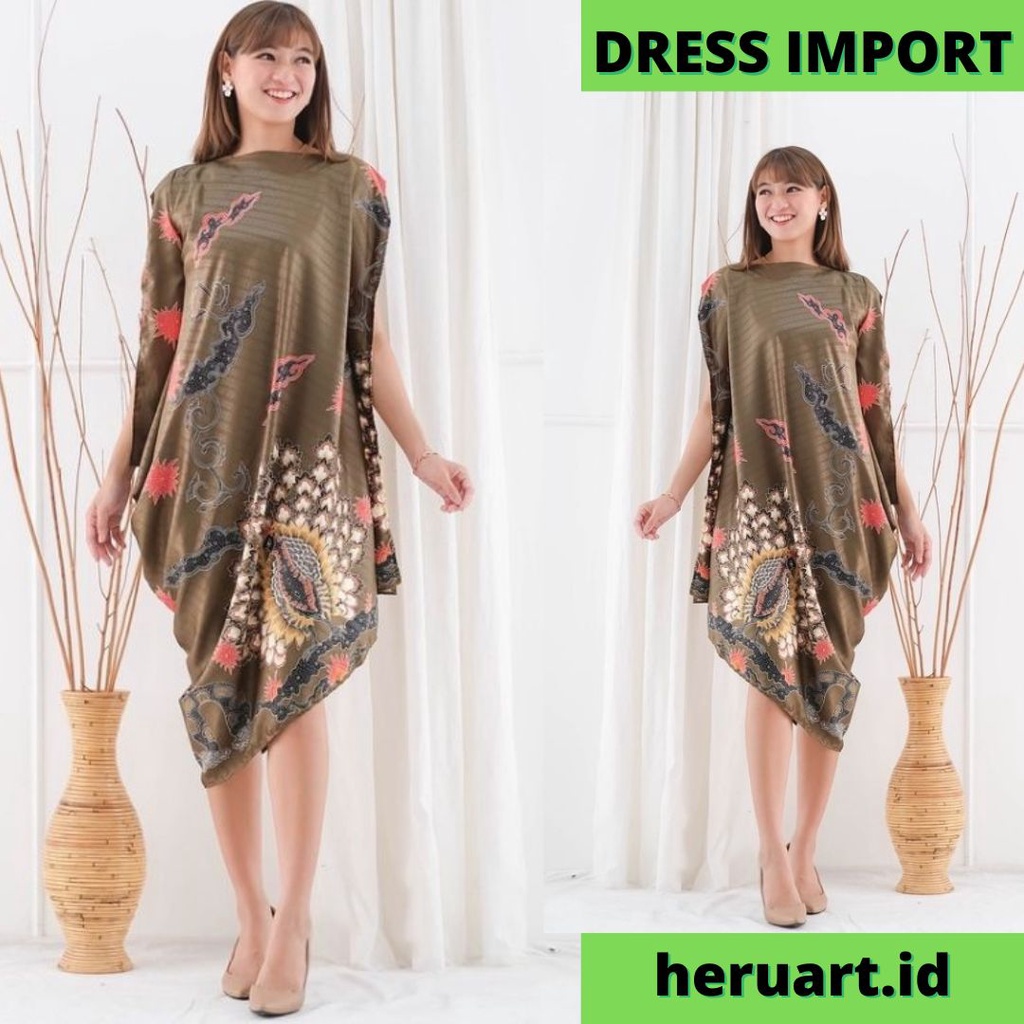 GAUN PESTA DRESS BATIK NATAL WANITA NEW TREND FASHION HIJAU TUA BAHU PAKAIAN IMLEK LEBARAN REMAJA MO