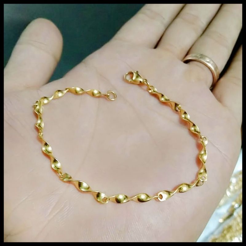 Gelang Tangan Wanita Titanium Asli Rantai Emas Ulir