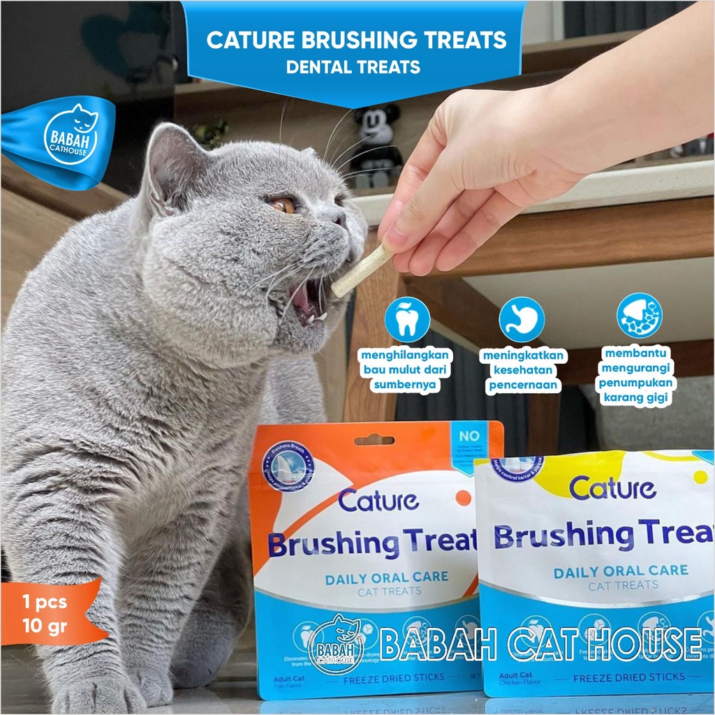CATURE BRUSHING TREATS Snack Penghilang Bau Nafas Mulut Kucing Pembersih Plak Gigi Penyegar Dialy