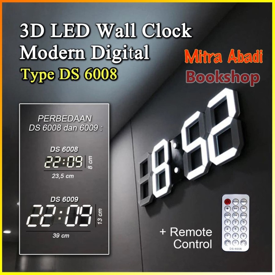 Jam Meja LED Digital / Modern LED Clock Style Tipe DS 6008 + Remote