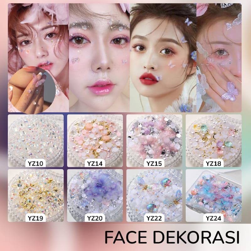 【 COD 】Hiasan Mutiara Berlian Imitasi Flower Butterfly 3D Bahan Akrilik Warna-Warni Untuk Dekorasi Wajah/Untuk Nail Art