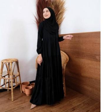INAYA DRESS/GAMIS POLOS/KATUN RAYON PREMIUM - Hitam, L