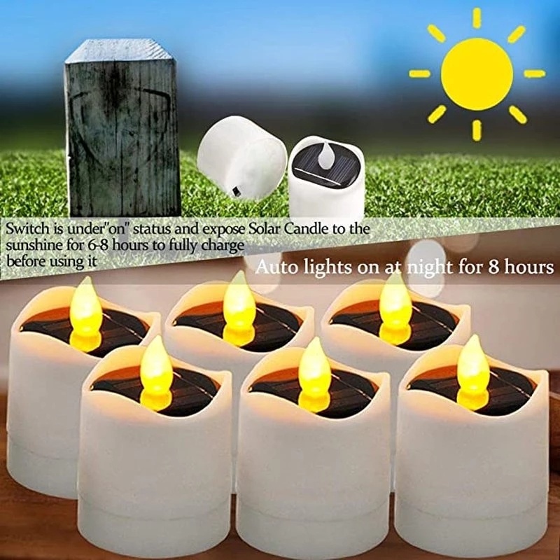 1pc Lampu Lentera Lilin Tenaga Surya Anti Air Hemat Energi Untuk Taman / Camping / Outdoor