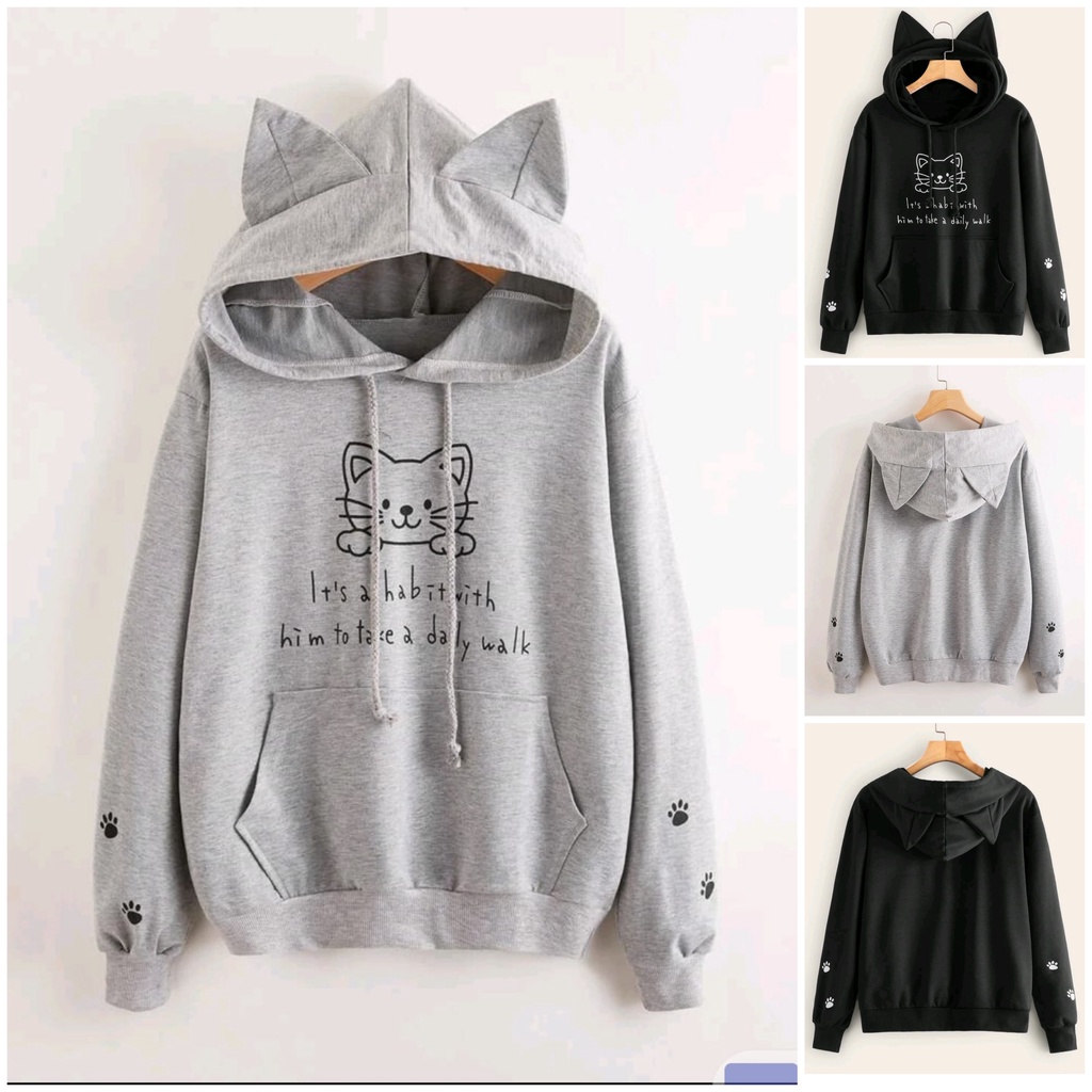 kiyowo hoodie sweater meow cat hoodie lucu bahan fleece korean style