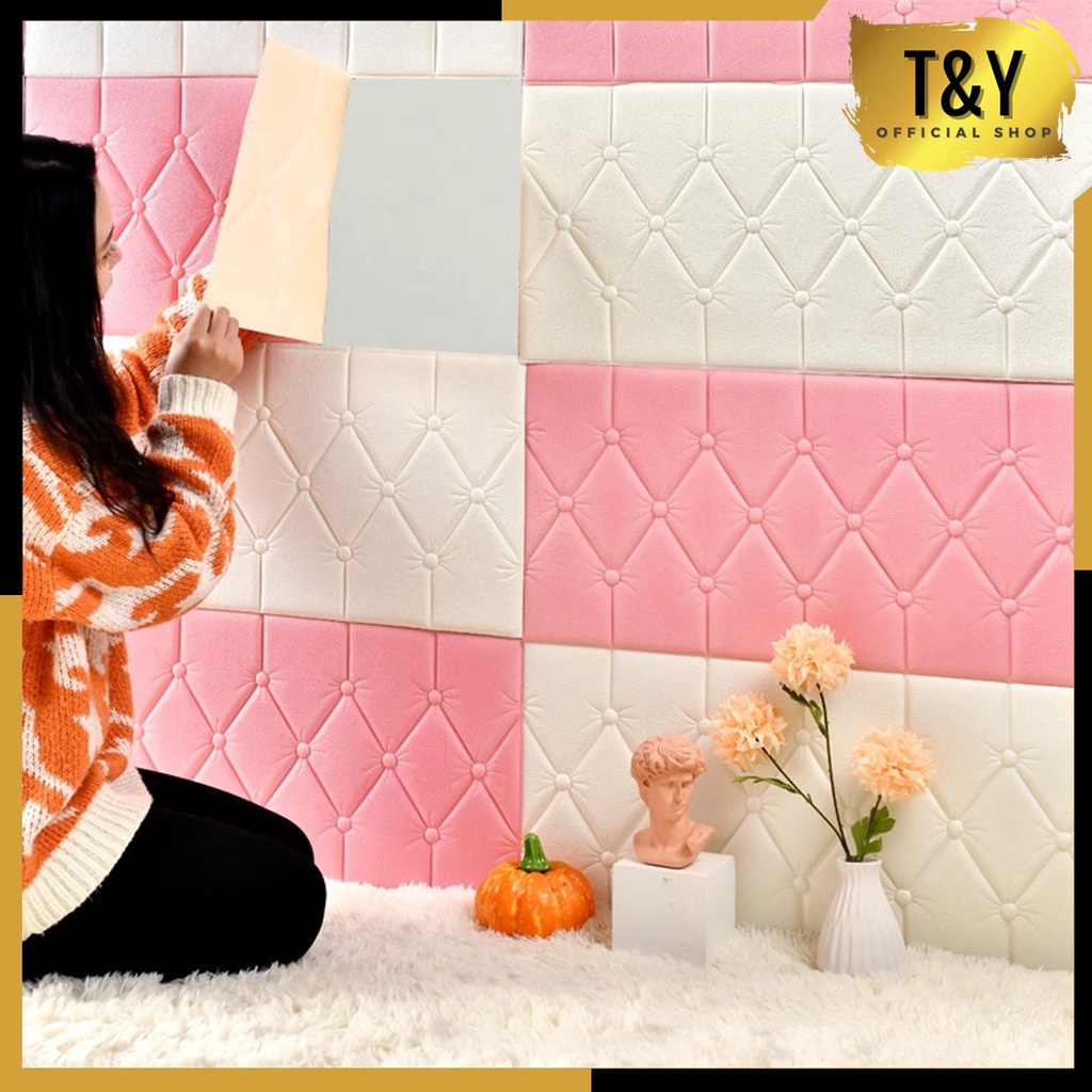 T&amp;Y Wallpaper Dinding 3D Foam Ukuran 60 CM x 30 CM Wall Border Sticker Dinding Tebal 3MM 6MM Stiker Dinding Dipan Kedap Suara Tahan Air Wallborder Headboard Bed Wallfoam Empuk Dekorasi Rumah Murah Import