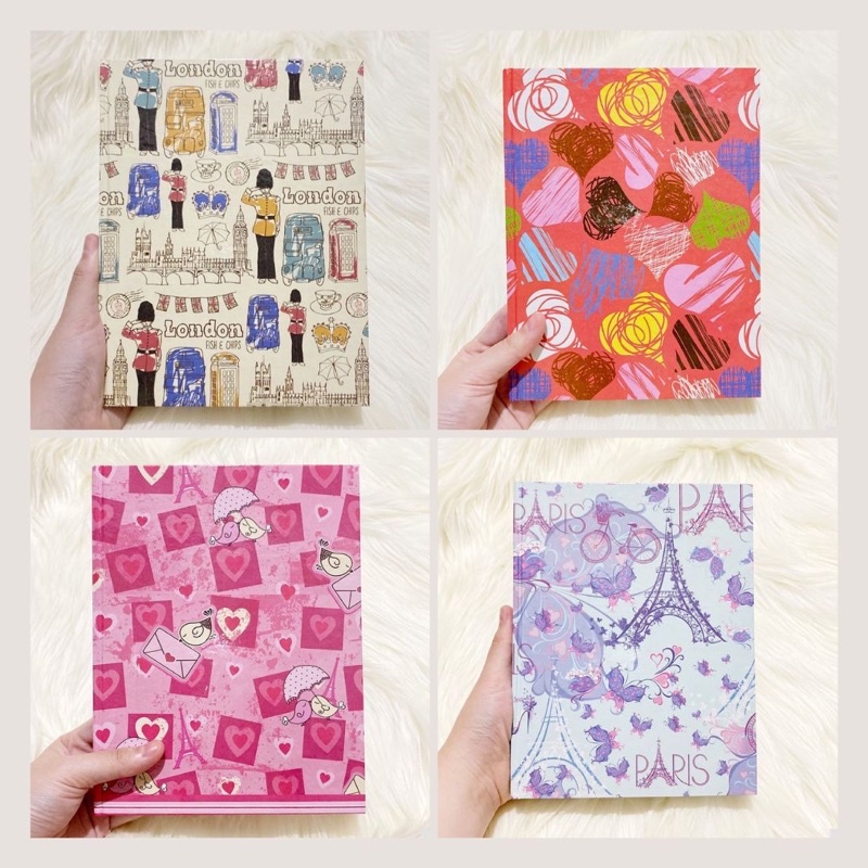 

Notebook/Jurnal/Buku Tulis Bergaris Motif London Vintage, Paris Doodle, Love Pink, Red Hearts Valentine Lined Paper