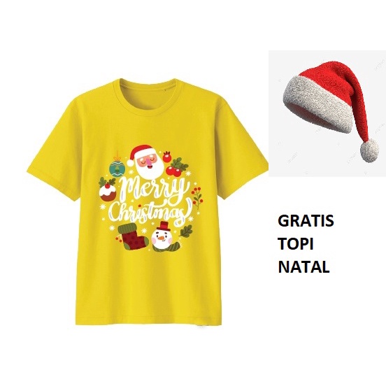 JNS Baju Kaos Natal Bayi Anak Dewasa Merry Christmas Series Bahan Katun Combed GRATIS TOPI GLO 228