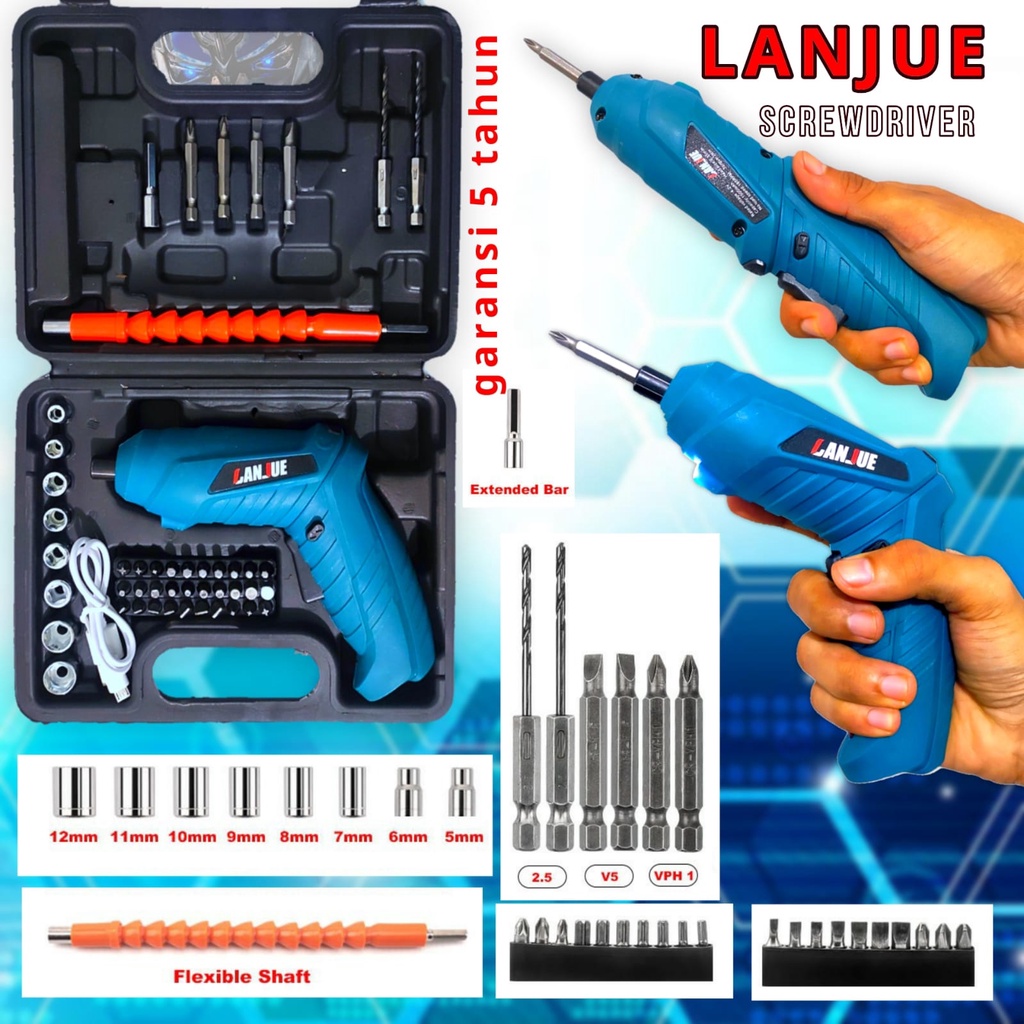 set Mesin Bor Obeng Elektrik  Cordless Screwdriver RECHARGER  Mesin Bor Mini ObenG-8