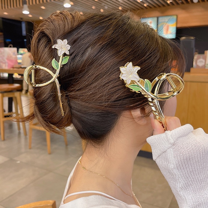 Jepit Rambut Korea Bahan Besi 11cm Motif Bunga Jasmine Jedai Logam Alloy JUMBO Korean