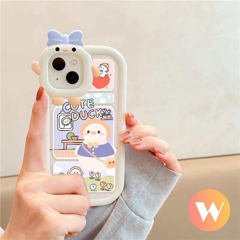 Soft Case Tpu Motif Kartun Bebek 3D Untuk iPhone 11 7 8 Plus XR X XS Max 13 12 11 14 Pro Max 6 6s 14 Plus SE 2020