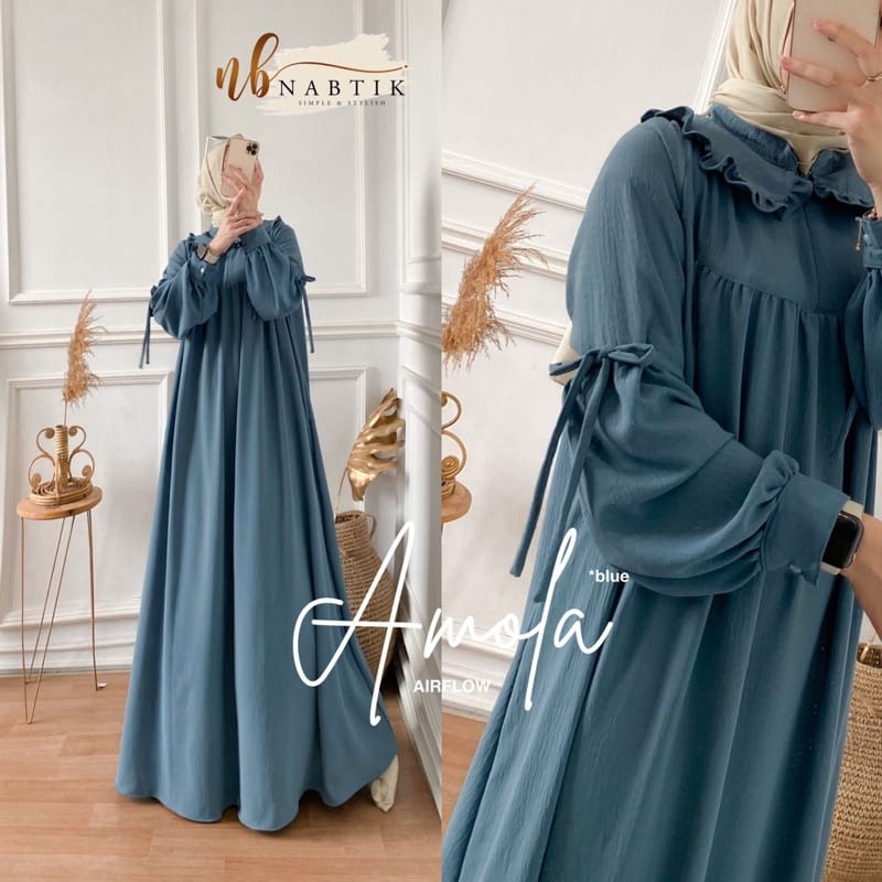 Baju Wanita Gamis Polos Crinkle AirFlow Busana Muslim Wanita Terbaru Amola Dress Kondangan Busui Friendly Ootd Kekinian