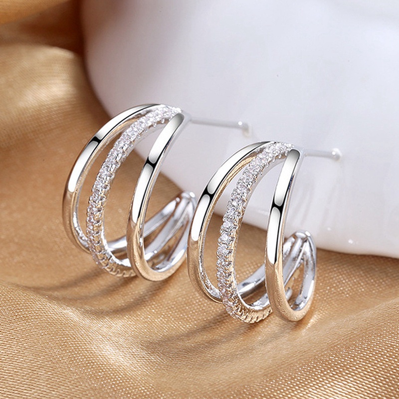 Fancyqube Anting Stud Bentuk Cakar Tiga Garis Warna Silver Serbaguna Untuk Wanita