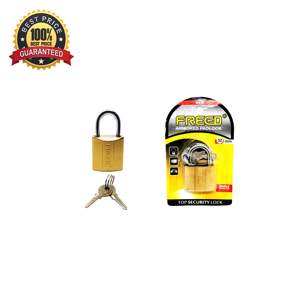 Gembok Besi Kuning Pres Leher Pendek 20-25-32-38 mm FREED Security Lock